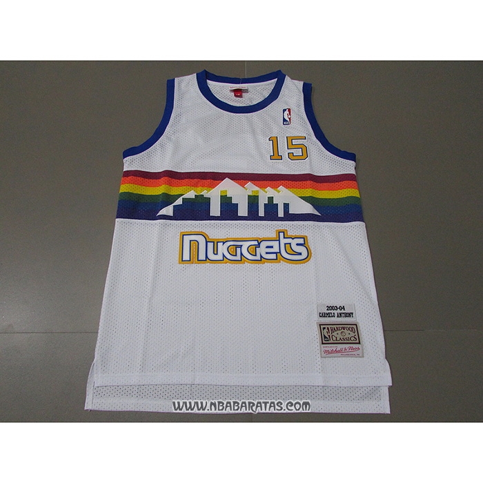 Camiseta Denver Nuggets Carmelo Anthony #15 Mitchell & Ness 2003-04 Blanco